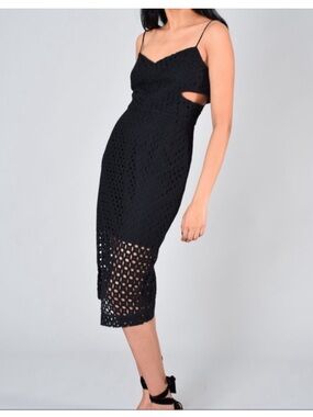 Nicholas Black Eyelet Midi Dress With Cutouts Size 4